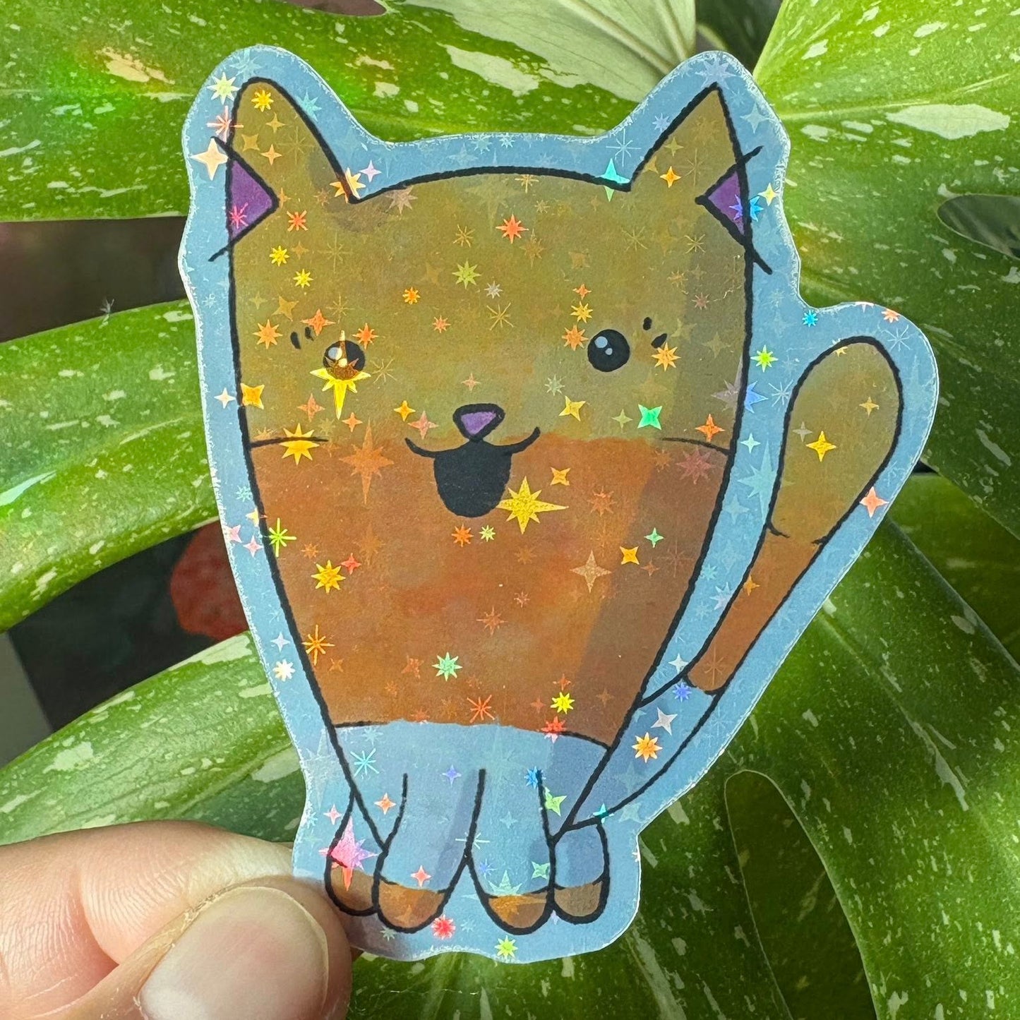 099 - Candy Corn Cat - Halloween sticker - Holographic
