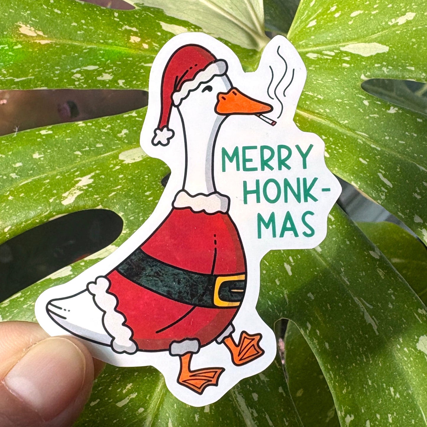 086 - Merry Honkmas - Funny Christmas goose smoking a cig sticker