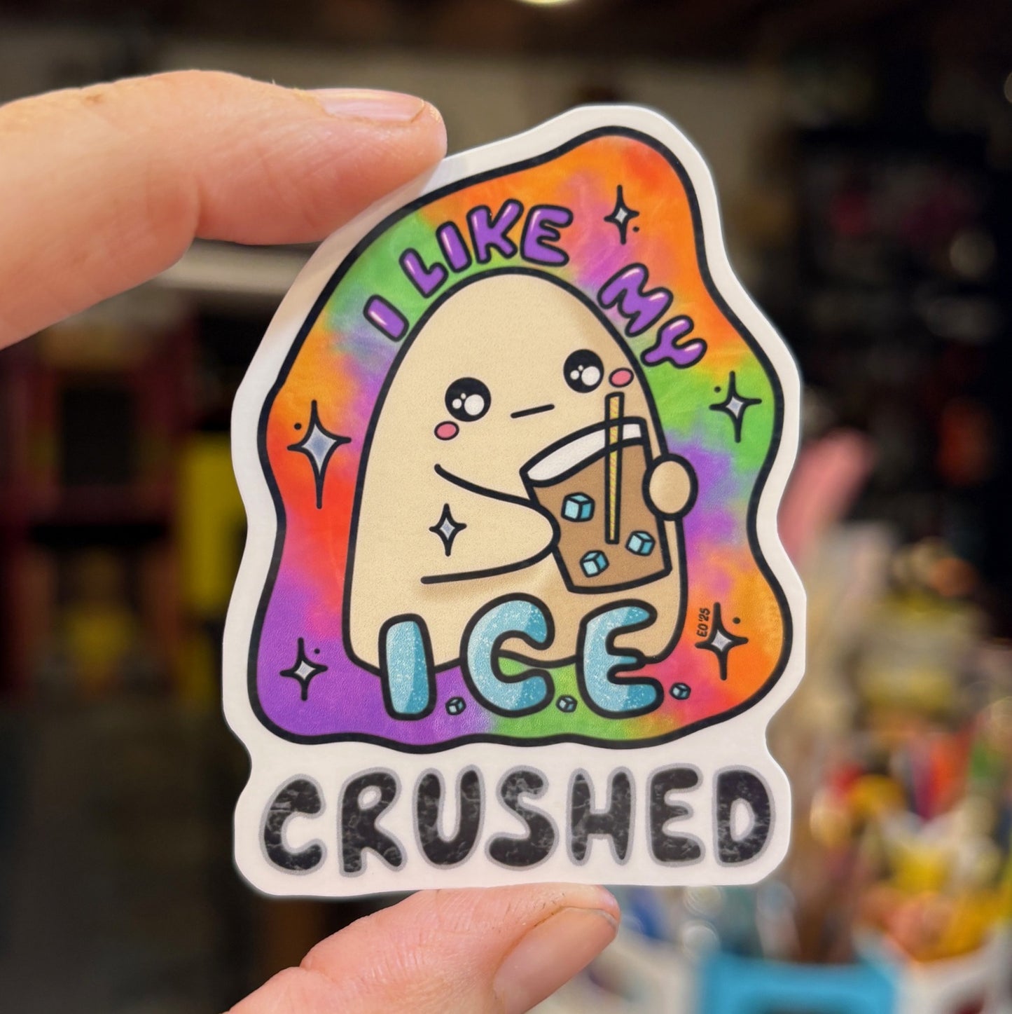 082 - I like my ICE Crushed - cute ghost and iced coffee sticker