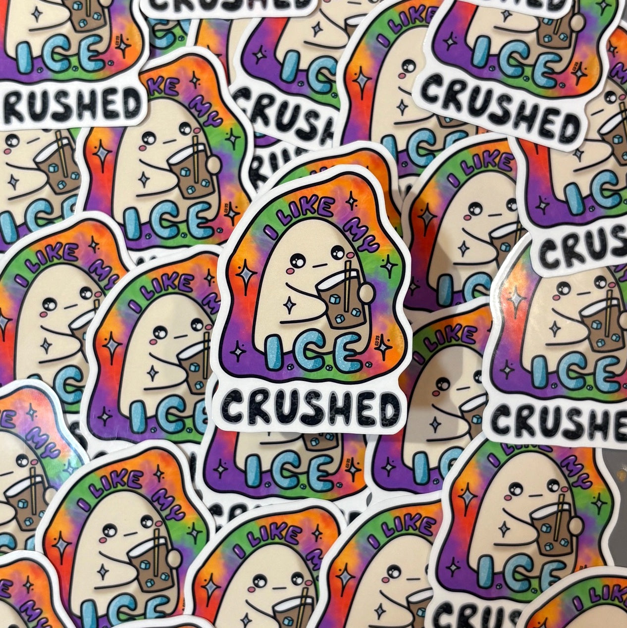 082 - I like my ICE Crushed - cute ghost and iced coffee sticker