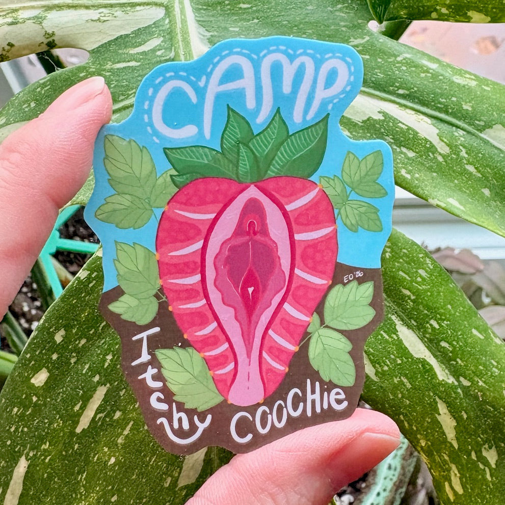 080 - Camp Itchy Coochie - Funny cute sticker about yer vag