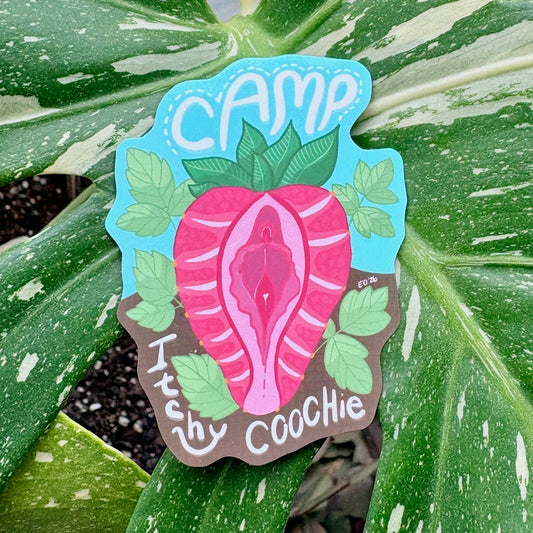 080 - Camp Itchy Coochie - Funny cute sticker about yer vag