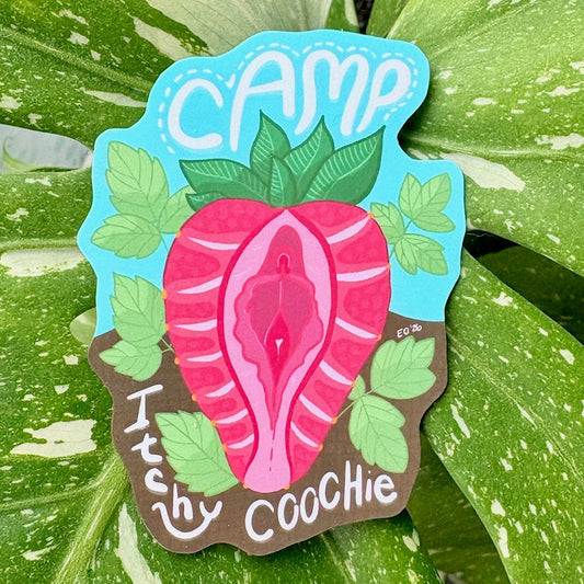 080 - Camp Itchy Coochie - Funny cute sticker about yer vag