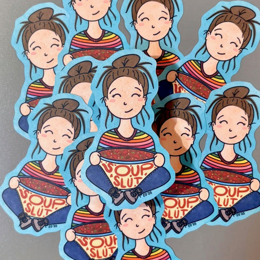 Soup Slut Sticker - Funny and cute girl who's addicted to eating soup sticker