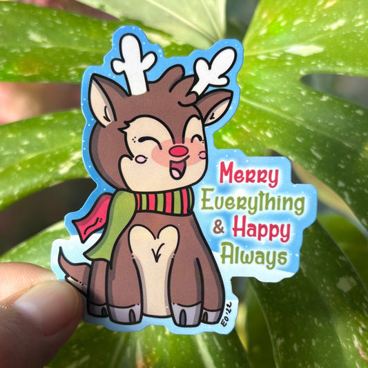 Merry Everything & Happy Always - cute Christmas reindeer sticker