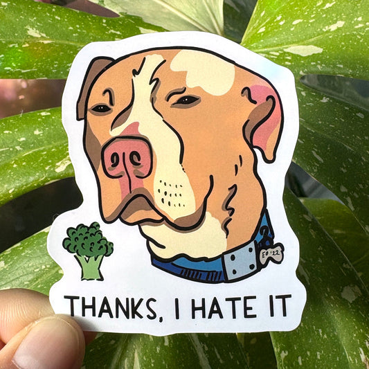 Thanks I Hate It - Funny dog with broccoli sticker