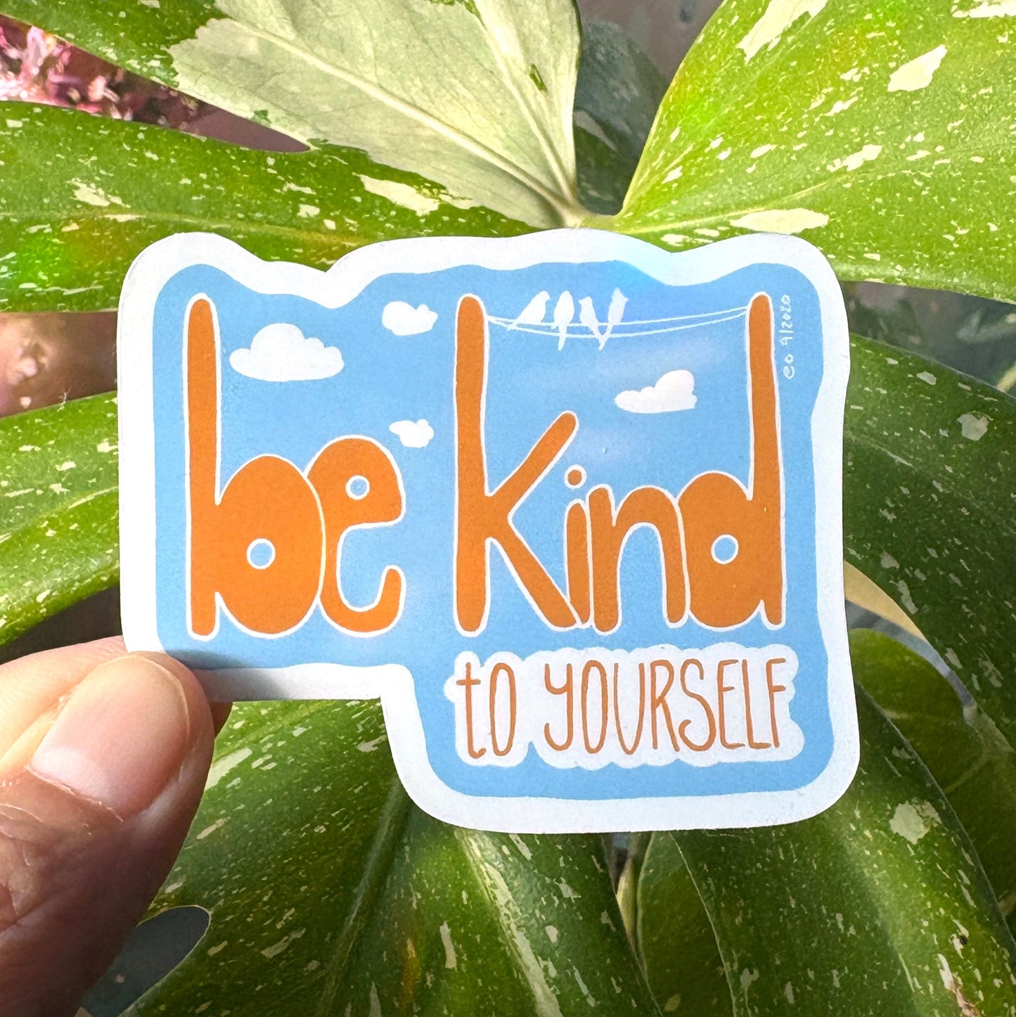 094 - Be Kind, to Yourself - cute orange and blue self care sticker